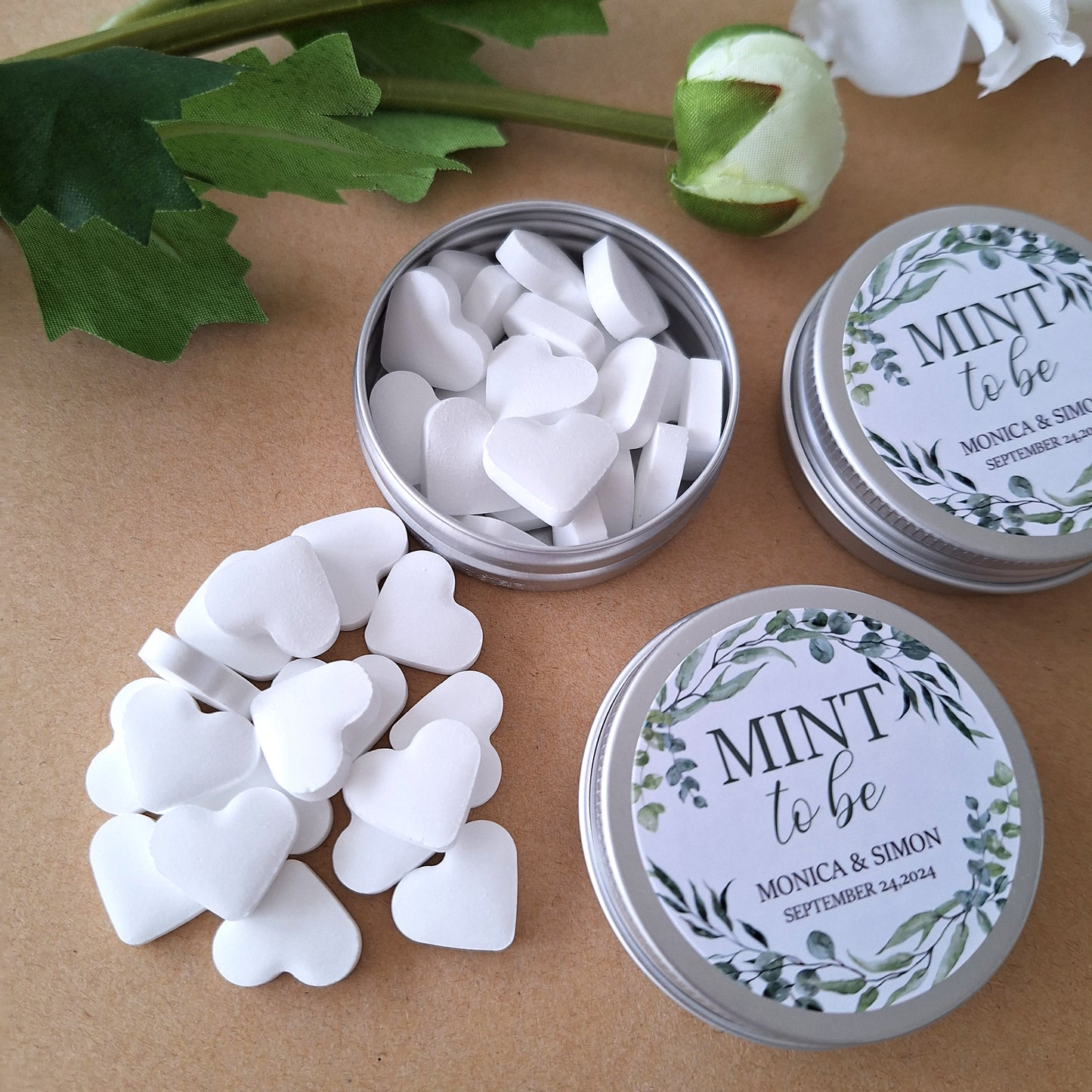 Personalised Mini Heart Mints, Mint to Be Wedding Favours