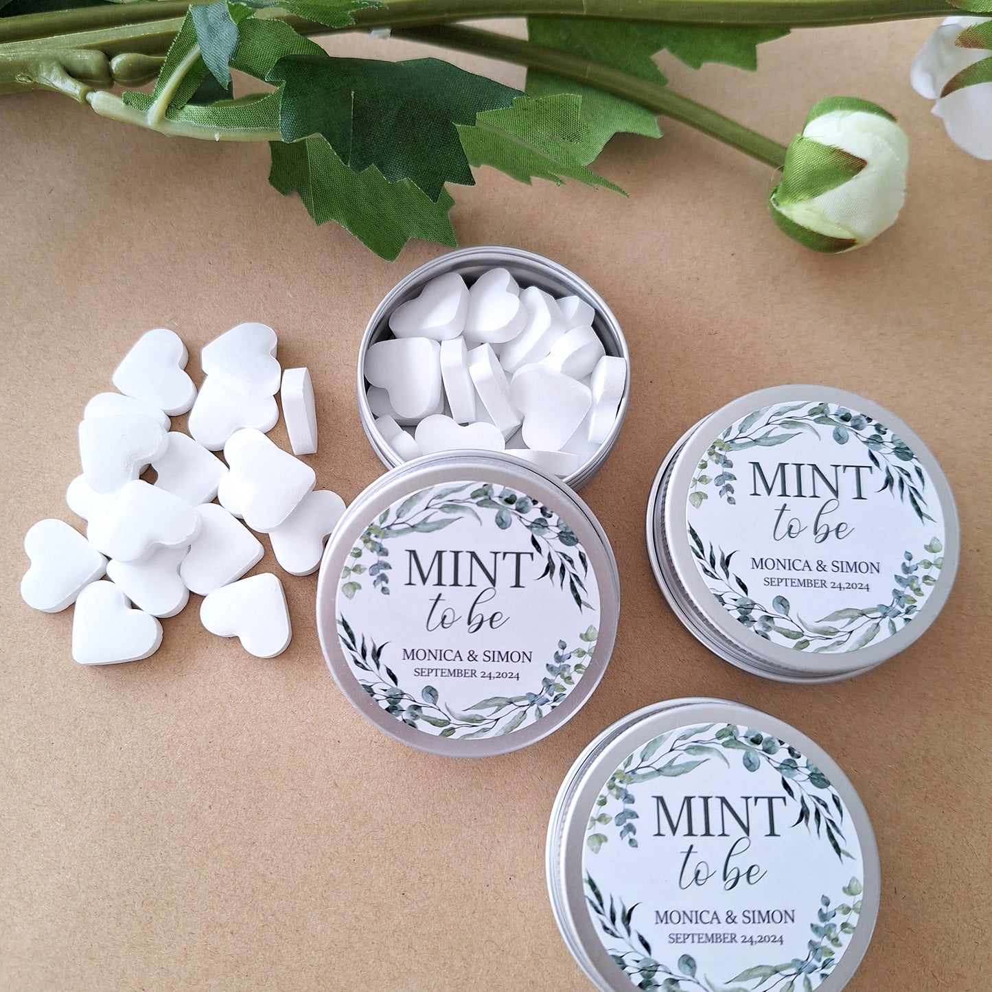 Personalised Mini Heart Mints, Mint to Be Wedding Favours