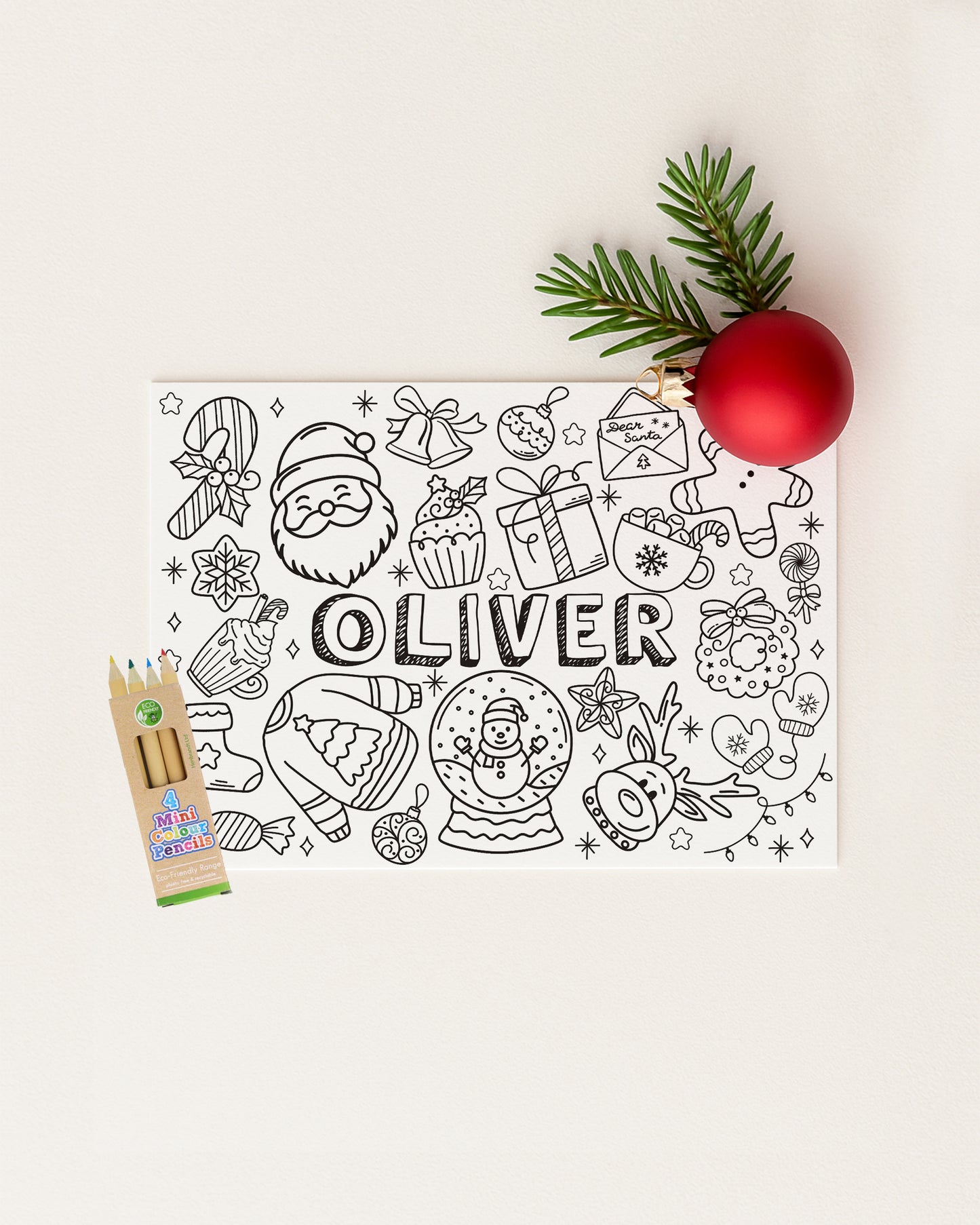 Personalised Christmas Colouring Placemat with Mini Pencils