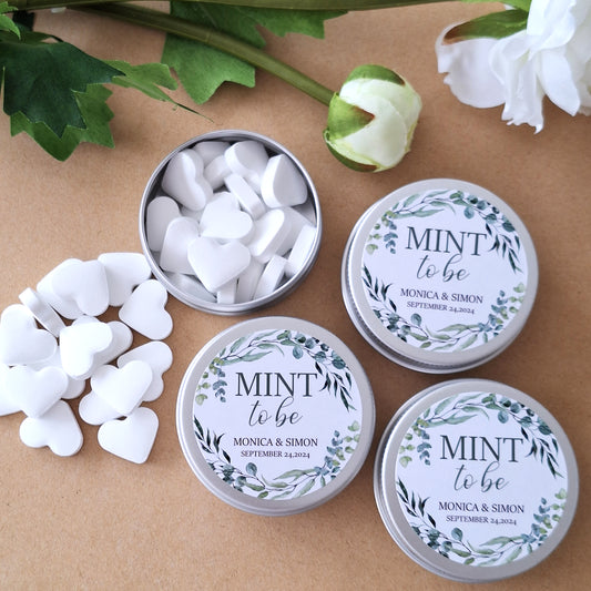 Personalised Mini Heart Mints, Mint to Be Wedding Favours