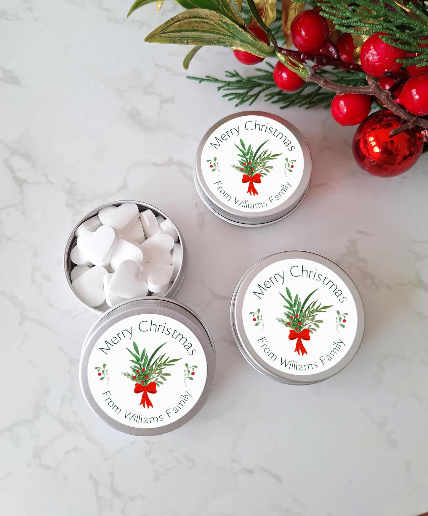Personalised Chrsitmas Gift for Guests, Christmas Table Mint Favours