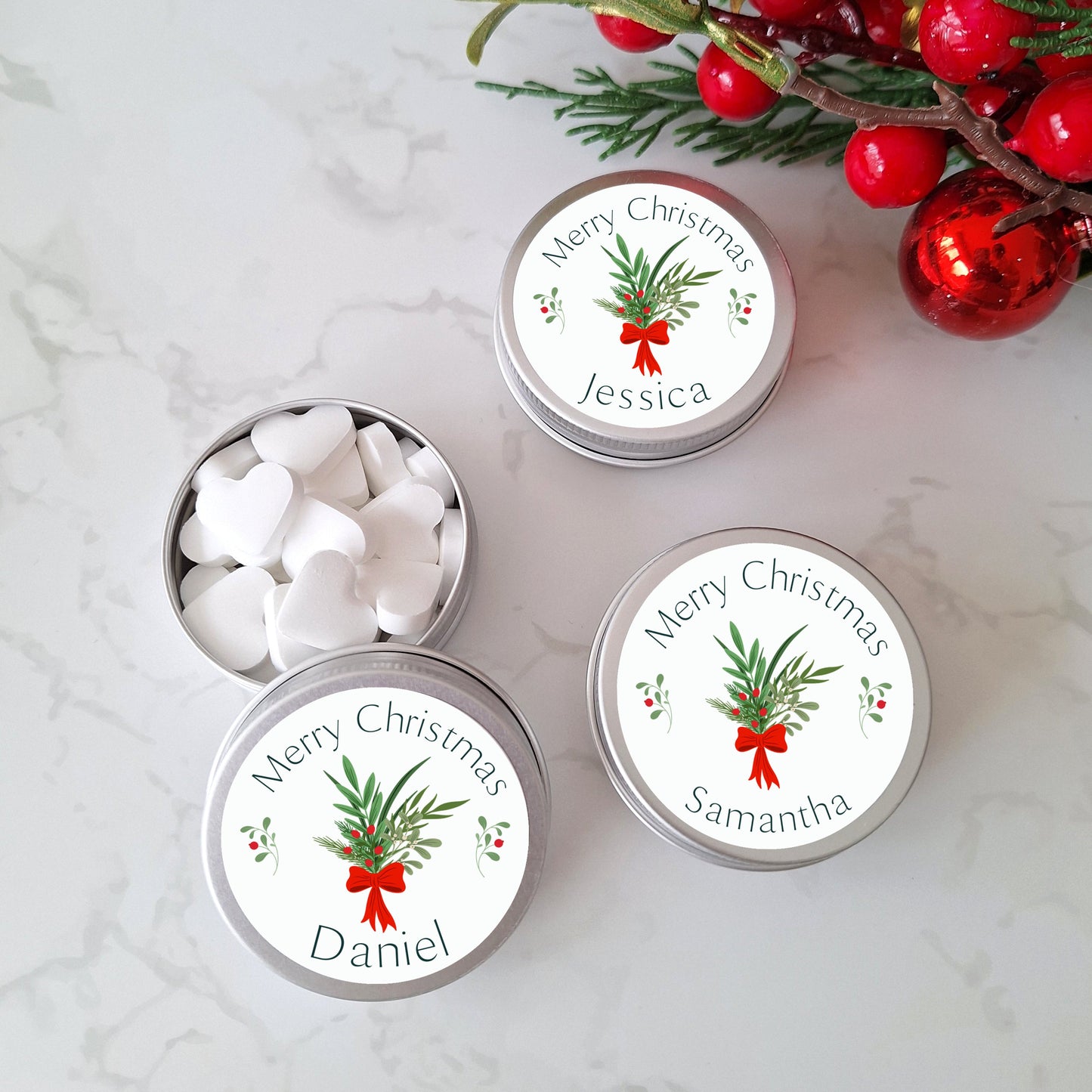 Personalised Chrsitmas Gift for Guests, Christmas Table Mint Favours