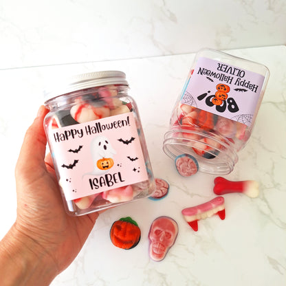 Halloween Sweet Jar Gift, Personalised Custom Name Spooky Treats