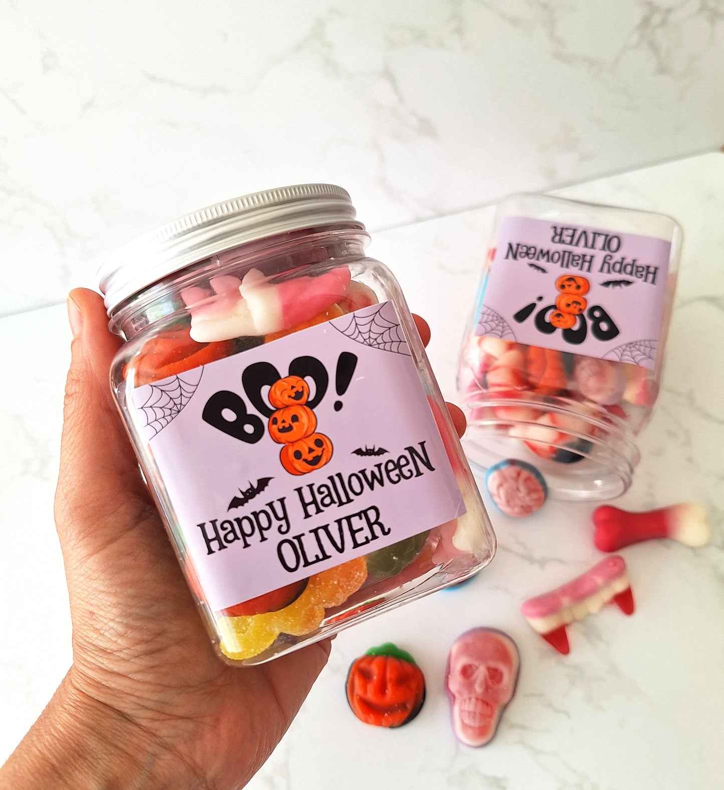 Halloween Sweet Jar Gift, Personalised Custom Name Spooky Treats