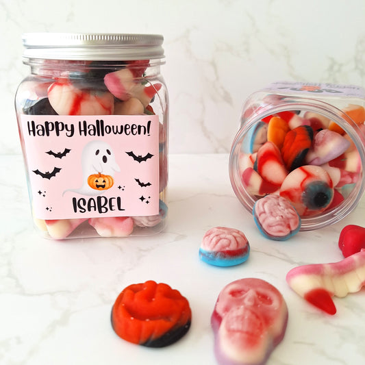 Halloween Sweet Jar Gift, Personalised Custom Name Spooky Treats