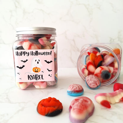 Halloween Sweet Jar Gift, Personalised Custom Name Spooky Treats